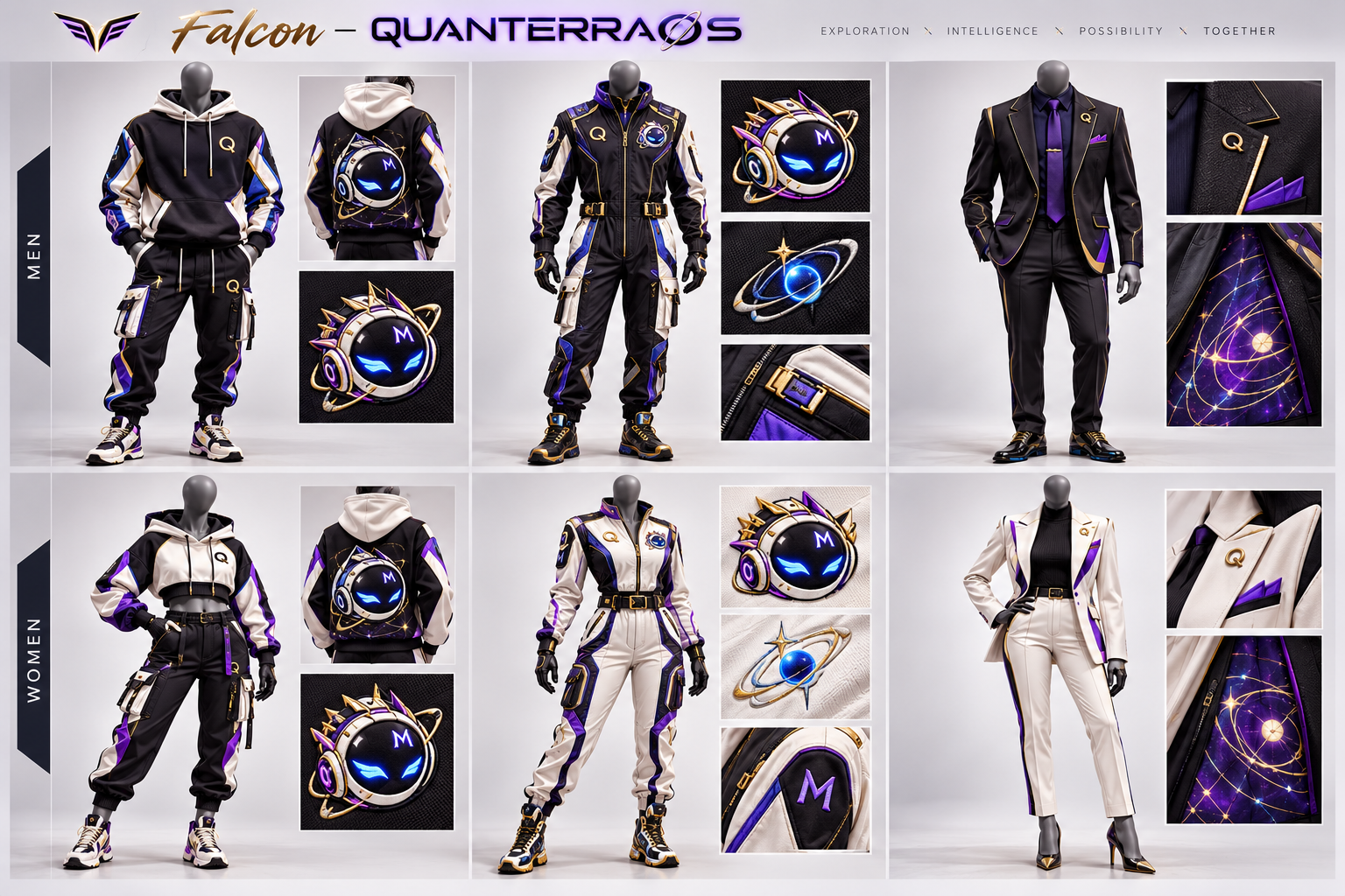 Falcon men's and women's Street Set and Flight Set apparel design board