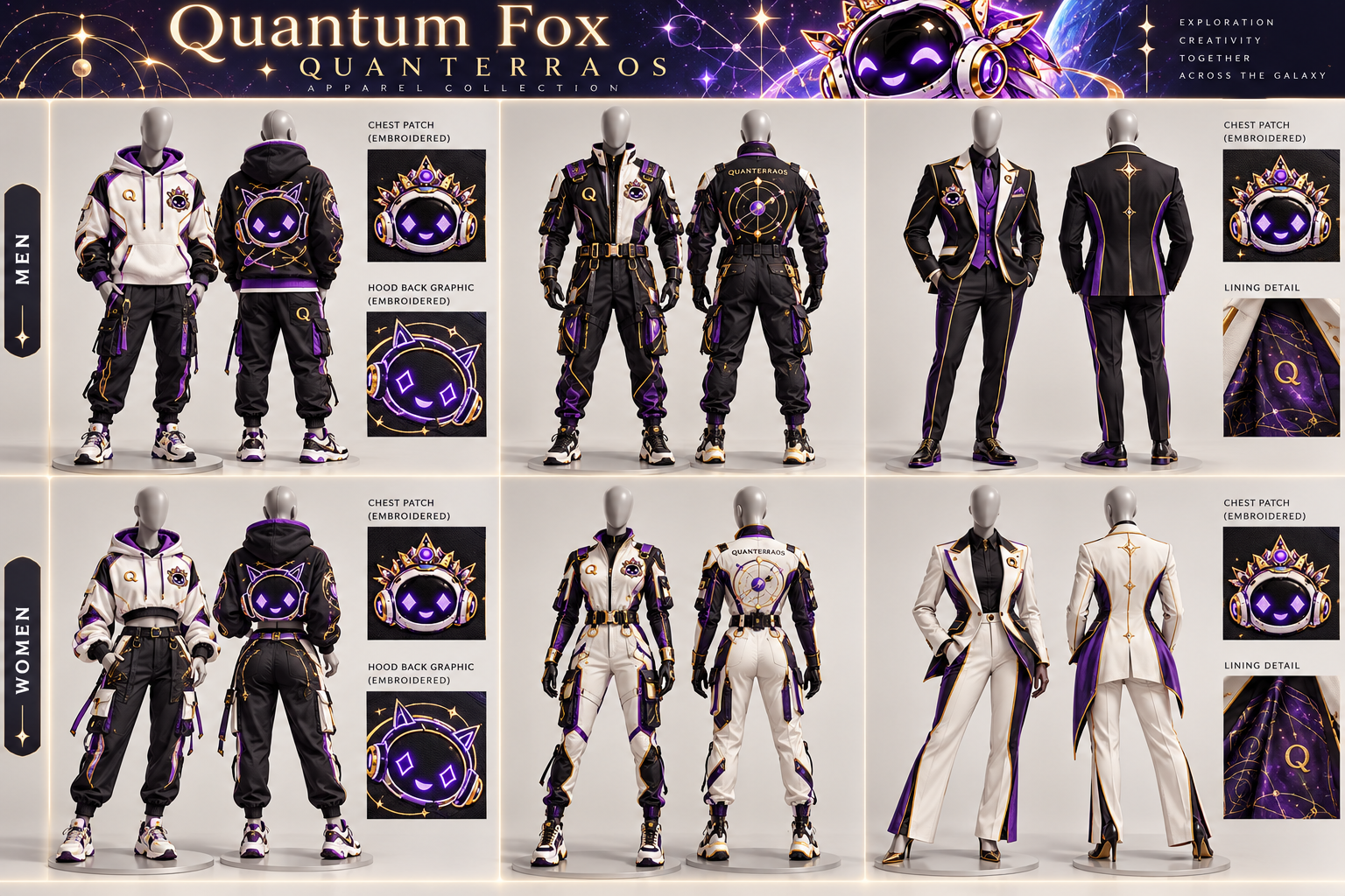 Quantum Fox men's and women's Street Set and Flight Set apparel design board